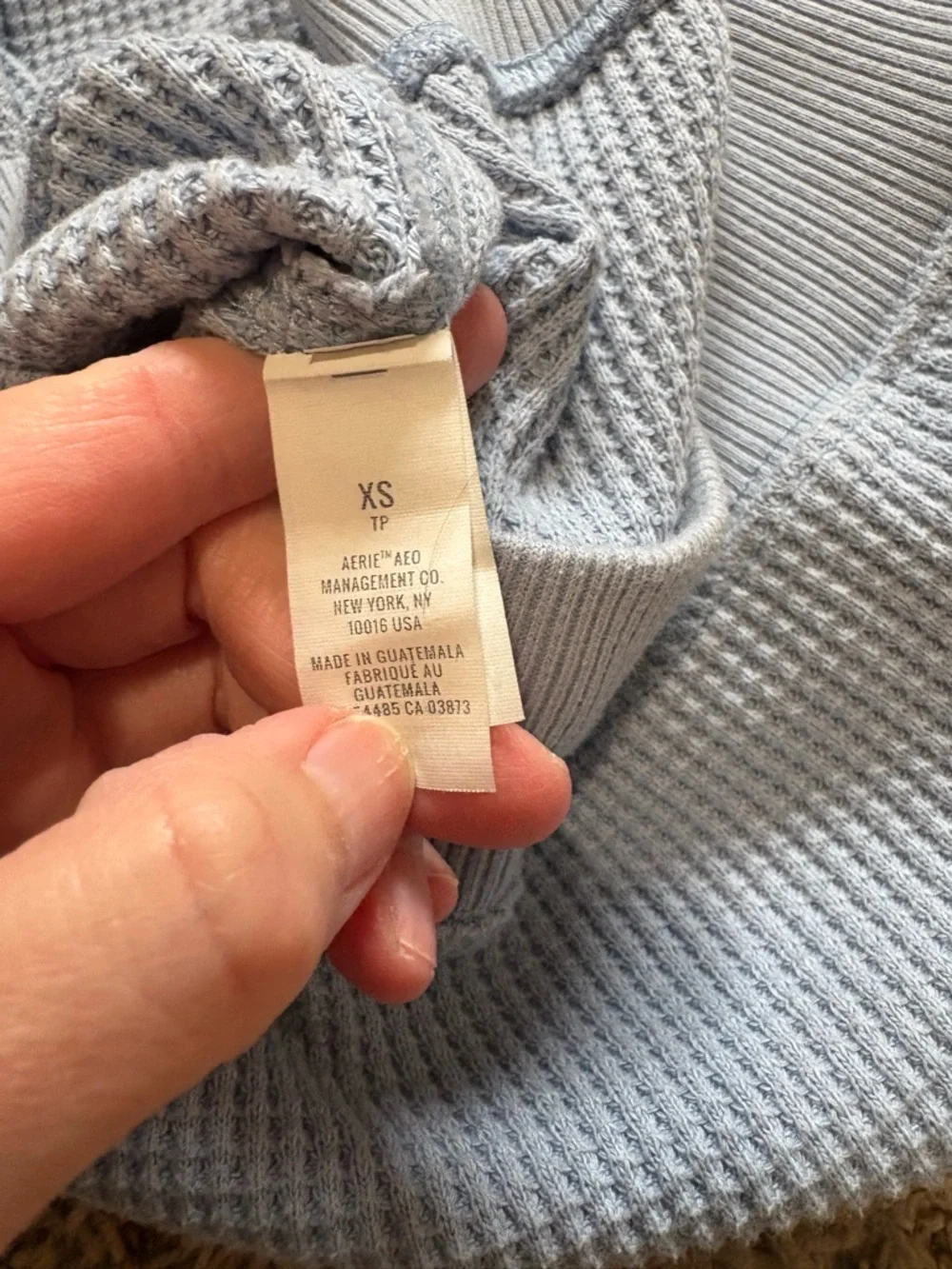 Aerie Light Blue Waffle-Knit Crewneck Sweater Womens size XS oversized fit